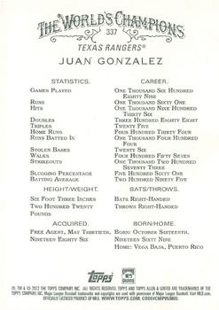 2022 Topps Allen & Ginter X #337 Juan Gonzalez Back
