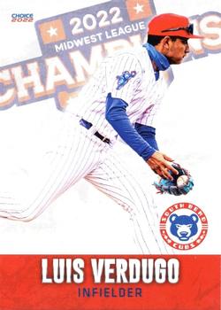 2022 Choice South Bend Cubs Midwest League Champions #02 Luis Verdugo Front