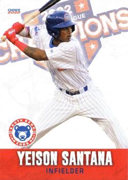2022 Choice South Bend Cubs Midwest League Champions #04 Yeison Santana Front