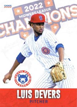 2022 Choice South Bend Cubs Midwest League Champions #08 Luis Devers Front