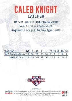 2022 Choice South Bend Cubs Midwest League Champions #12 Caleb Knight Back