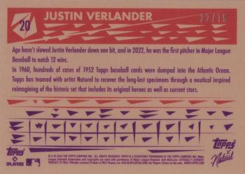 2022 Topps x Naturel 1952 Topps - Seafoam Foil #20 Justin Verlander Back
