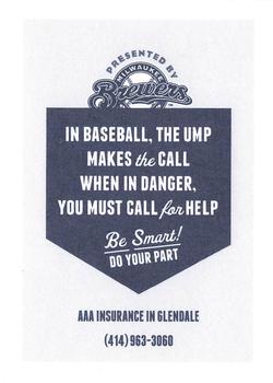 2012 Milwaukee Brewers Police - AAA Insurance in Glendale #NNO Eric Farris Back
