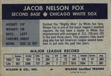 1954 Wilson Franks #NNO Nelson Fox Back