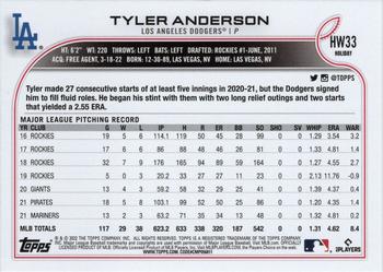2022 Topps Holiday #HW33 Tyler Anderson Back