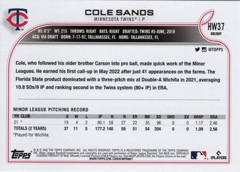 2022 Topps Holiday #HW37 Cole Sands Back
