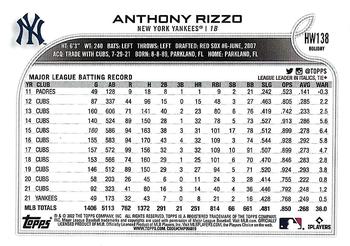 2022 Topps Holiday #HW138 Anthony Rizzo Back