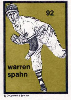 1984-89 O'Connell and Son Ink #92 Warren Spahn Front