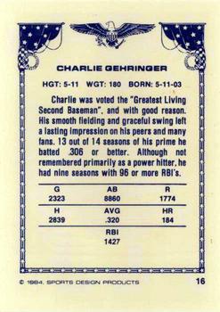 1984-85 Sports Design Products #16 Charlie Gehringer Back