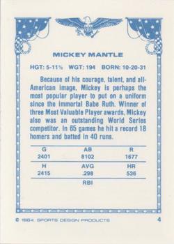 1984-85 Sports Design Products #4 Mickey Mantle Back