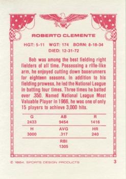 1984-85 Sports Design Products #3 Roberto Clemente Back