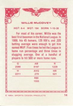 1984-85 Sports Design Products #14 Willie McCovey Back
