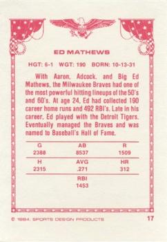 1984-85 Sports Design Products #17 Eddie Mathews Back