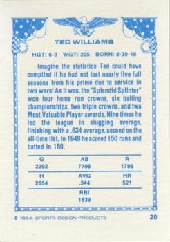 1984-85 Sports Design Products #20 Ted Williams Back