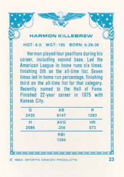 1984-85 Sports Design Products #23 Harmon Killebrew Back