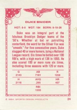1984-85 Sports Design Products #24 Duke Snider Back