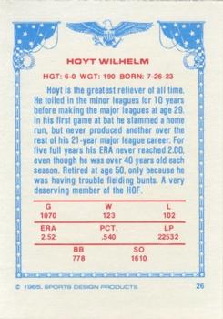 1984-85 Sports Design Products #26 Hoyt Wilhelm Back