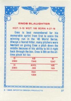 1984-85 Sports Design Products #27 Enos Slaughter Back
