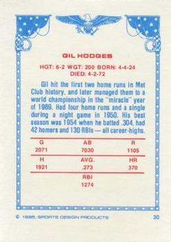1984-85 Sports Design Products #30 Gil Hodges Back