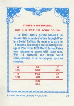 1984-85 Sports Design Products #35 Casey Stengel Back