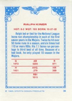 1984-85 Sports Design Products #36 Ralph Kiner Back