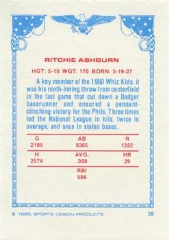 1984-85 Sports Design Products #38 Richie Ashburn Back