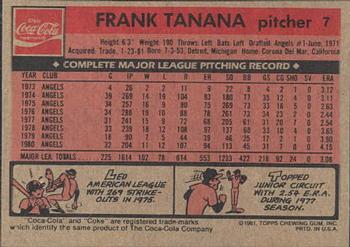 1981 Topps Coca-Cola Boston Red Sox #7 Frank Tanana  Back