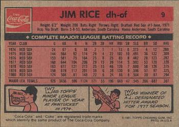 1981 Topps Coca-Cola Boston Red Sox #9 Jim Rice  Back