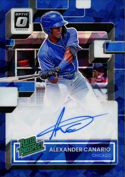 2022 Donruss Optic - Rated Prospect Signatures Cracked Ice Navy Blue Prizm #RPS-AC Alexander Canario Front