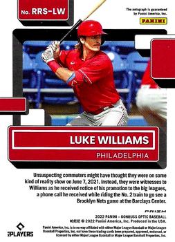 2022 Donruss Optic - Rated Rookie Signatures #RRS-LW Luke Williams Back