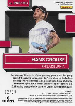 2022 Donruss Optic - Rated Rookie Signatures White Mojo Prizm #RRS-HC Hans Crouse Back