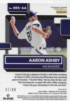 2022 Donruss Optic - Rated Rookie Signatures Purple Mojo Prizm #RRS-AA Aaron Ashby Back