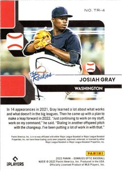 2022 Donruss Optic - The Rookies #TR-4 Josiah Gray Back