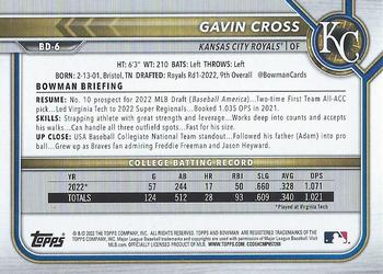 2022 Bowman Draft #BD-6 Gavin Cross Back