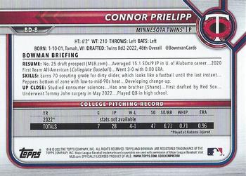 2022 Bowman Draft #BD-8 Connor Prielipp Back