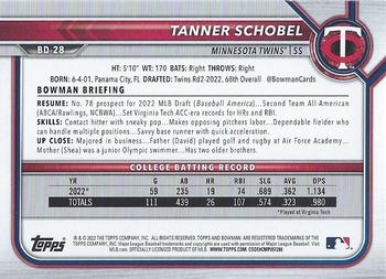 2022 Bowman Draft #BD-28 Tanner Schobel Back
