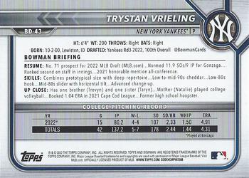 2022 Bowman Draft #BD-43 Trystan Vrieling Back