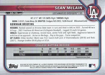 2022 Bowman Draft #BD-50 Sean McLain Back