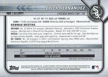 2022 Bowman Draft #BD-57 Erick Hernandez Back
