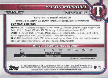 2022 Bowman Draft #BD-58 Yeison Morrobel Back