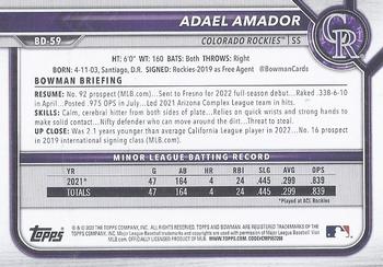 2022 Bowman Draft #BD-59 Adael Amador Back