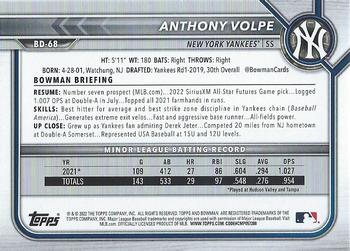 2022 Bowman Draft #BD-68 Anthony Volpe Back