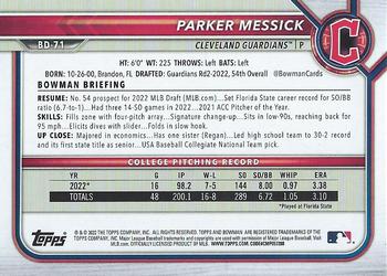 2022 Bowman Draft #BD-71 Parker Messick Back