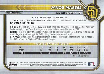 2022 Bowman Draft #BD-73 Jakob Marsee Back