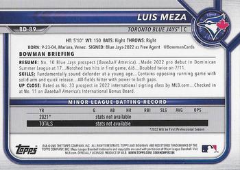 2022 Bowman Draft #BD-89 Luis Meza Back