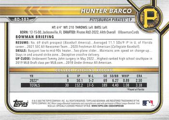 2022 Bowman Draft #BD-103 Hunter Barco Back