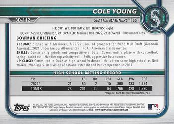 2022 Bowman Draft #BD-112 Cole Young Back