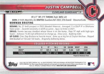 2022 Bowman Draft #BD-113 Justin Campbell Back