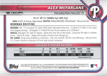 2022 Bowman Draft #BD-117 Alex McFarlane Back