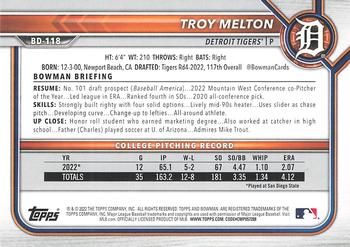 2022 Bowman Draft #BD-118 Troy Melton Back